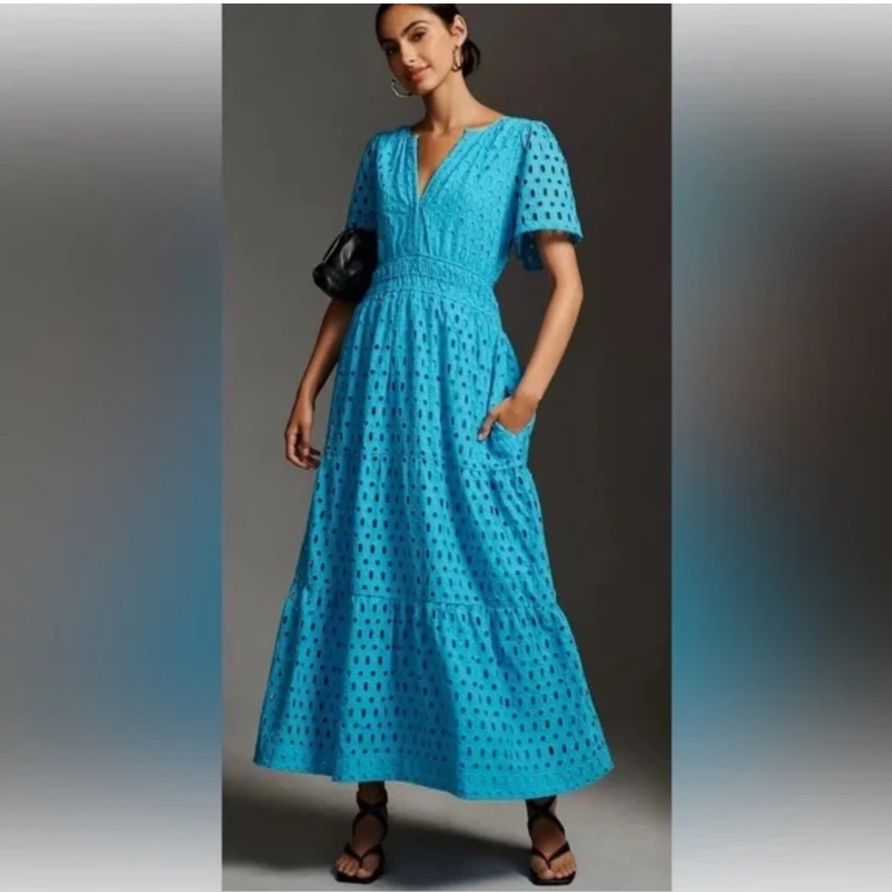 Anthropologie The Somerset Maxi Dress: Eyelet Blue Size Small